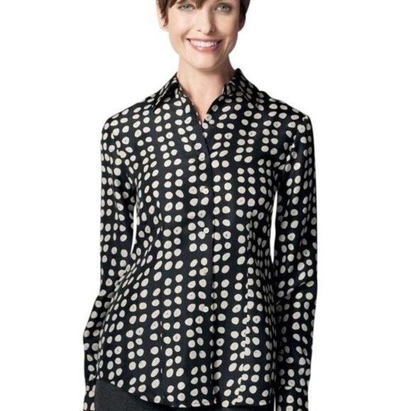 CAbi Tops - CAbi Black Cream Silk Polka Dot Blouse Style #664 Medium